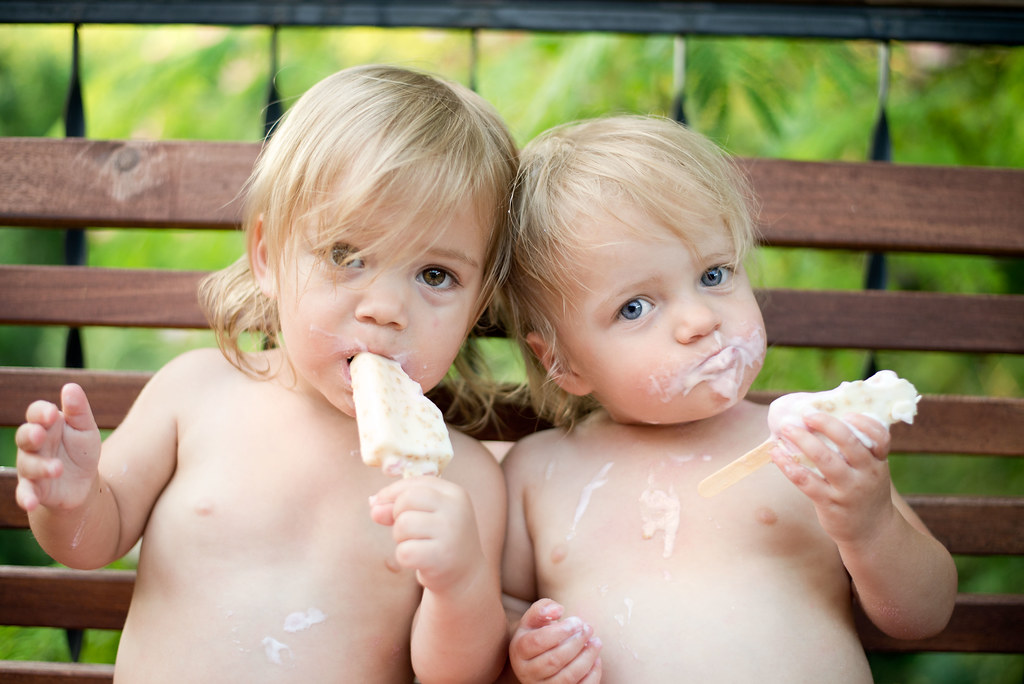 ice, girl, bar, sisters, bench, outside, outdoors, twins, toddler, babies, ...