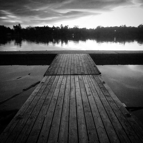 instagramapp square squareformat iphoneography uploaded:by=instagram dock boardwalk scioto river water oshaughnessey reservoir powell ohio evening sunset trees riverbank sky clouds black white bw monochrome monovember 2016 iphone monovember2016