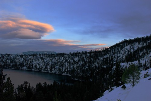 lake snow sky outdoor wilderness winter sunset usa ca hike canon landscape clouds mountain maountainside frozen travel