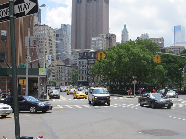View from area where SoHo district gradually becomes TriBeCa district in Manhattan, NYC