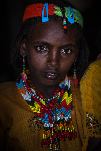 Oromo beautiful girl with colorful necklaces near asebe Teferi