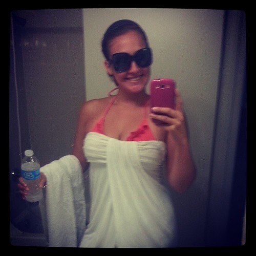 Pool time with @i_am_w went well today until we got rained on! Just glad I could save my phone in time. #pooltime #selfie #mirrorpic #dayoff #pooldigs #pooldress #beachdress #goodday :) | by scaponte
