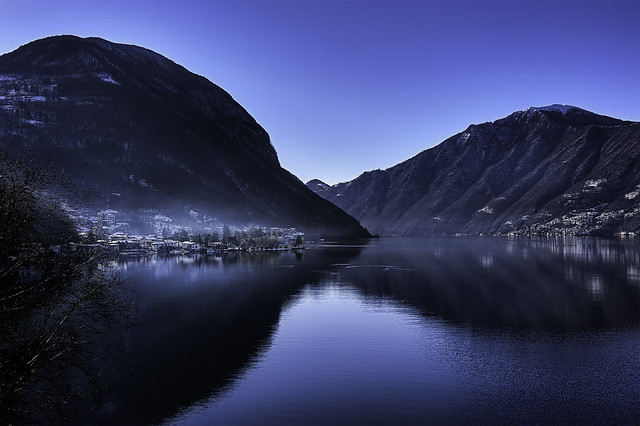 The lake of Lugano at twilight.