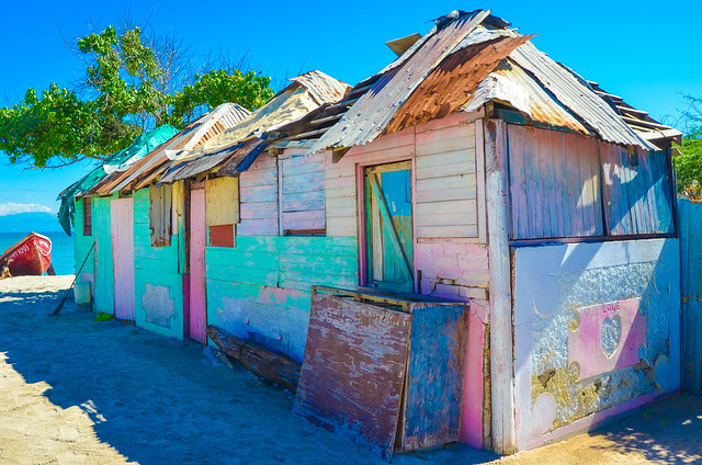 Colourful Huts on Hellshire Beach, Jamaica