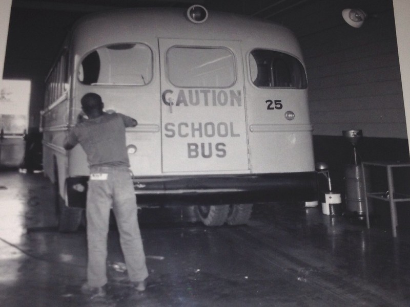 THOMAS BUILT BUS, 1957 NC School Bus. Notice: one brake light, two turn signals, one center-mount passenger stop light.