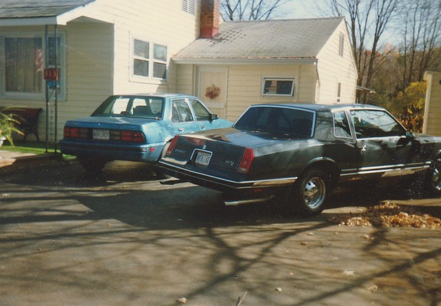 A 1988 CHEVY CAVALIER AND MY 1986 CHEVY MONTE CARLO IN OCT 1991