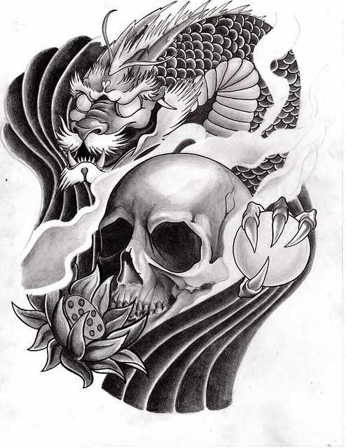 Download Japanese Dragon Tattoo Skull Art Wallpaper | Wallpapers.com