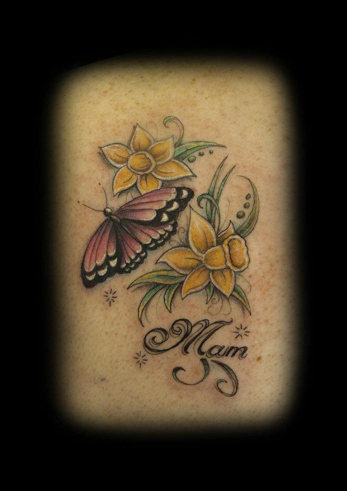 Butterfly and Daffodil Tattoo by Ray Tutty | tattoo studio | Flickr