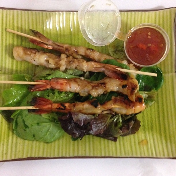 Goong Yang marinated king prawn, BBQ Thai style, served with spicy chilli sauce from #thaiemerald #thai restaurant ordered via #Menulog
