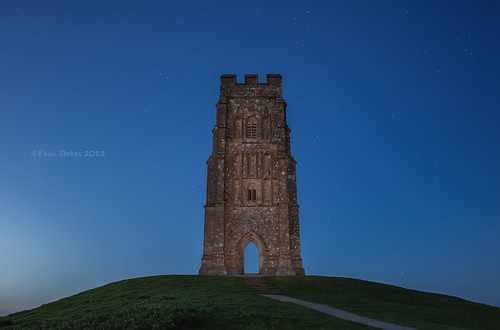 blue light cold tower church st painting stars glastonbury somerset spooky torch national hour trust tor michaels