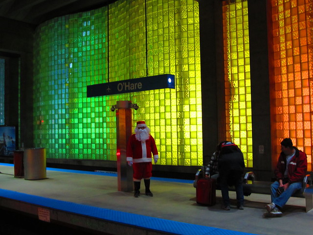 Lone Santa Waiting for the CTA Holiday Train at O'Hare