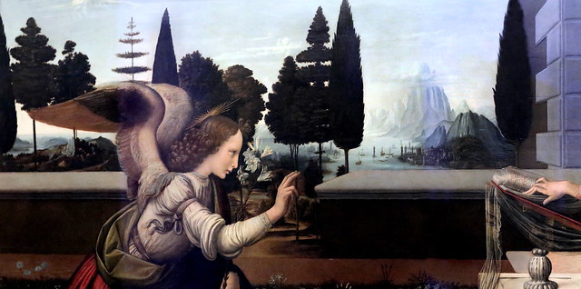 IMG_6273CA Léonard de Vinci.  1452-1519. Florence. Rome. Annonciation.  Annunciation.  vers 1472-1475.  Florence. Galerie des Offices. Oeuvre de jeunesse.Youth work.