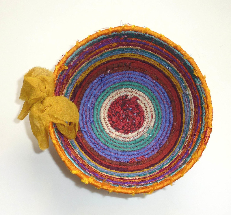 coiled fabric basket - multi coloured silk, coiled fabric b…
