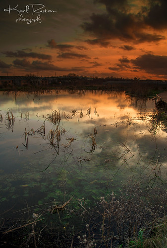 sunset sky water clouds reflections river puddle yorkshire stonehenge rotherham riverdon
