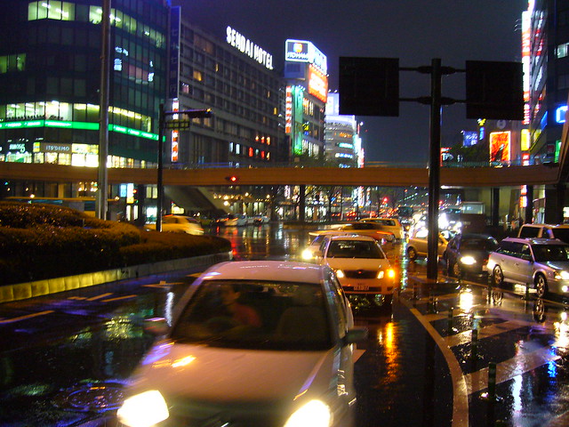 Traffic in Spring Rain in Sendai