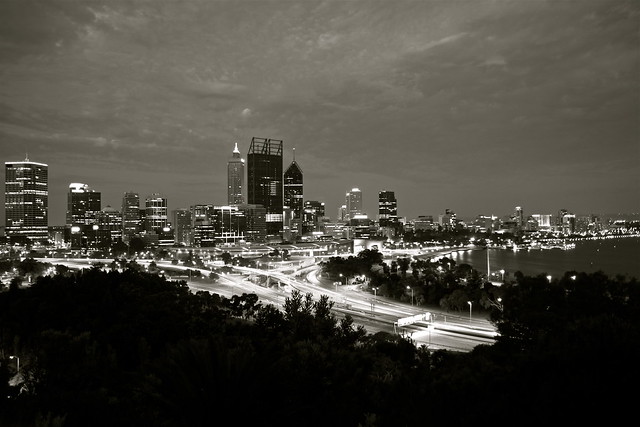 Perth City Skyline - black and white version