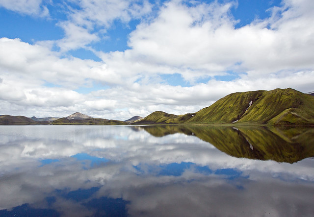 Reflections in a lake in Landmannalaugar, Iceland