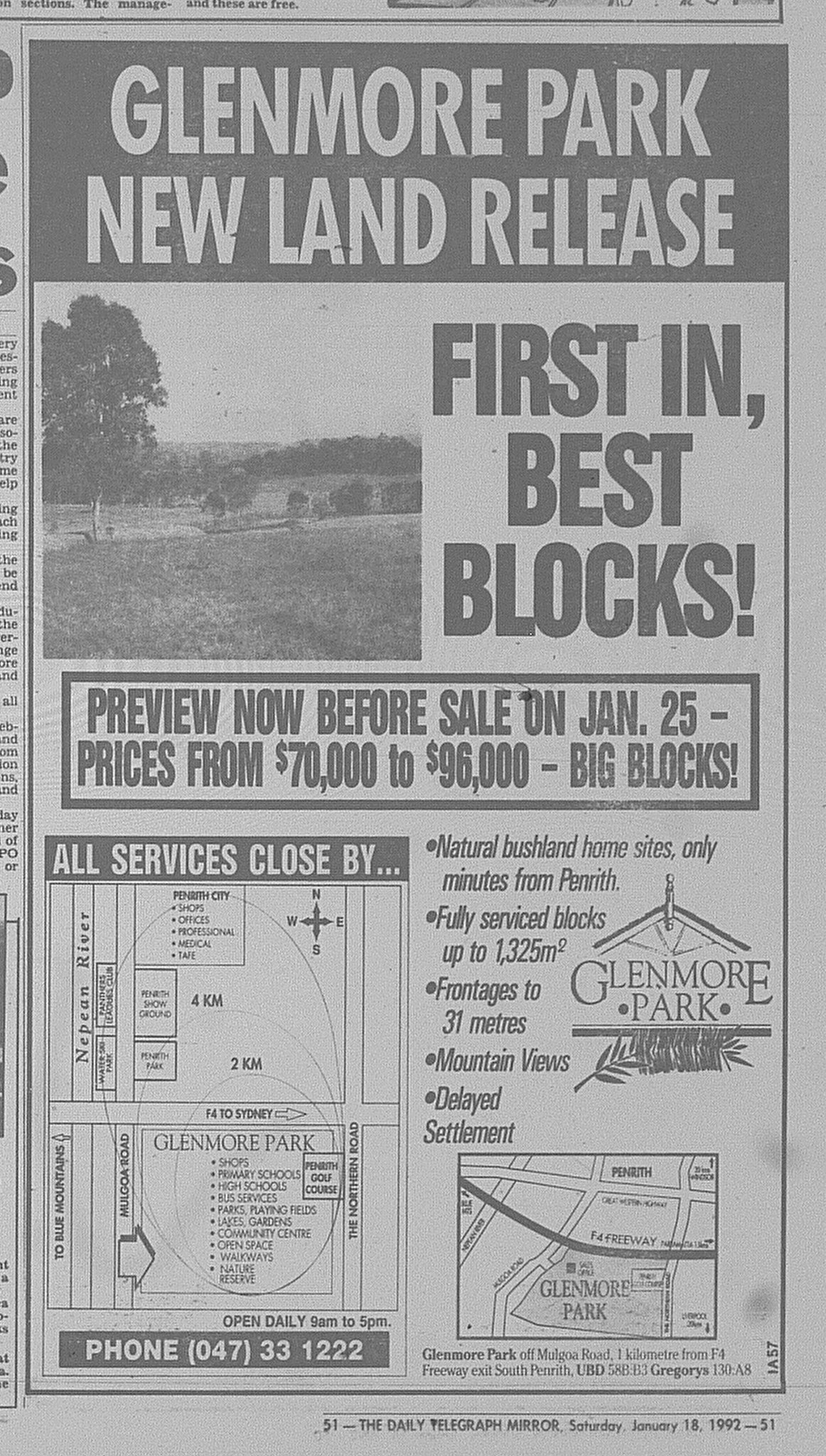Glenmore Park Ad  January 18 1992 Daily Telegraph 51