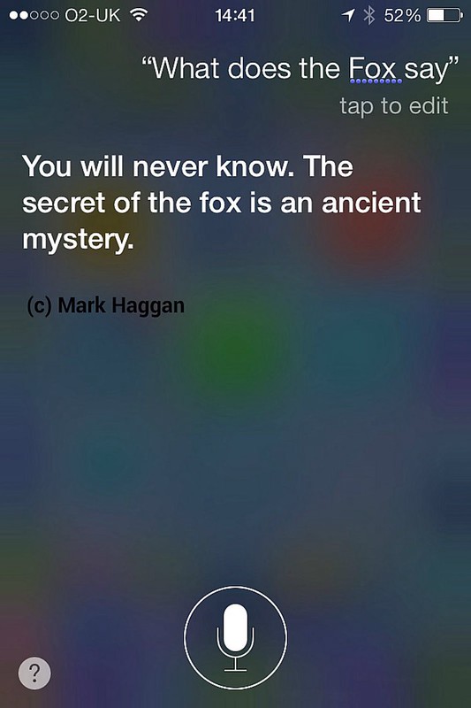 Siri's answer to What Does The Fox Say?