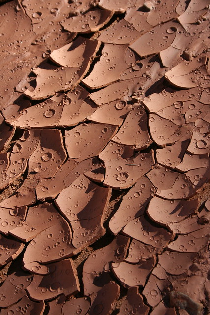 Shards of clay with raindrop impact craters