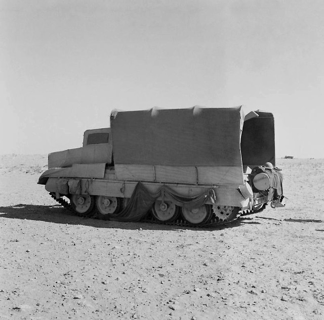 A British Crusader tank disguised as a truck