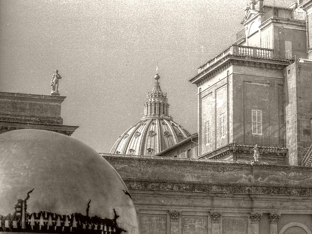 View of Dome of St. Peter's from the Vatican Pinecone Courtyard: HDR (from single jpg) - 35 mm SLR Film