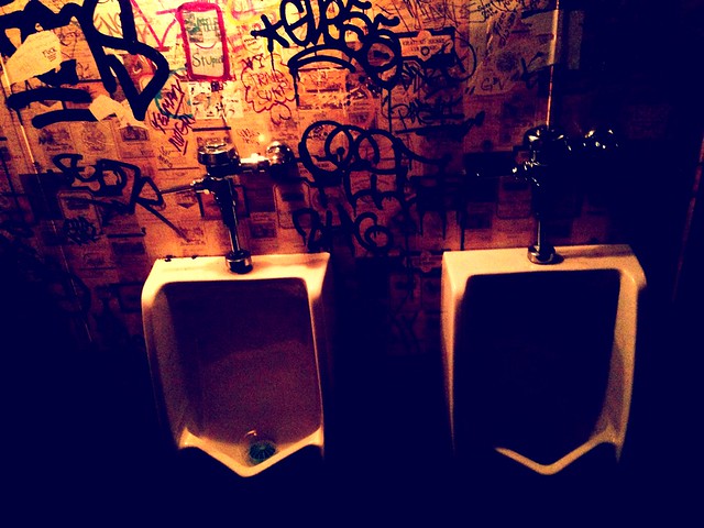 Urinals in Sidewalk Cafe's Men's Room in New York