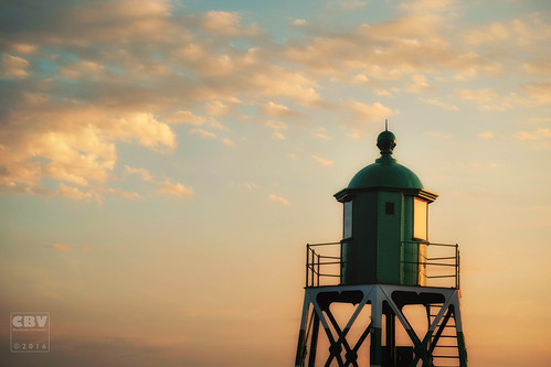 Lightshow by Boudewijn Vermeulen , Stavoren green harbour light in evening sunsunset beacon clouds eveningsun light lighthouse navigati