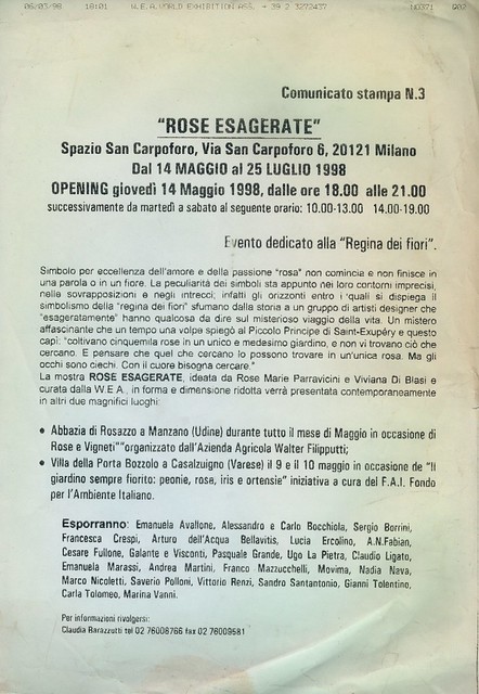 1998-ROSE ESAGERATE-COMUNICATO STAMPA