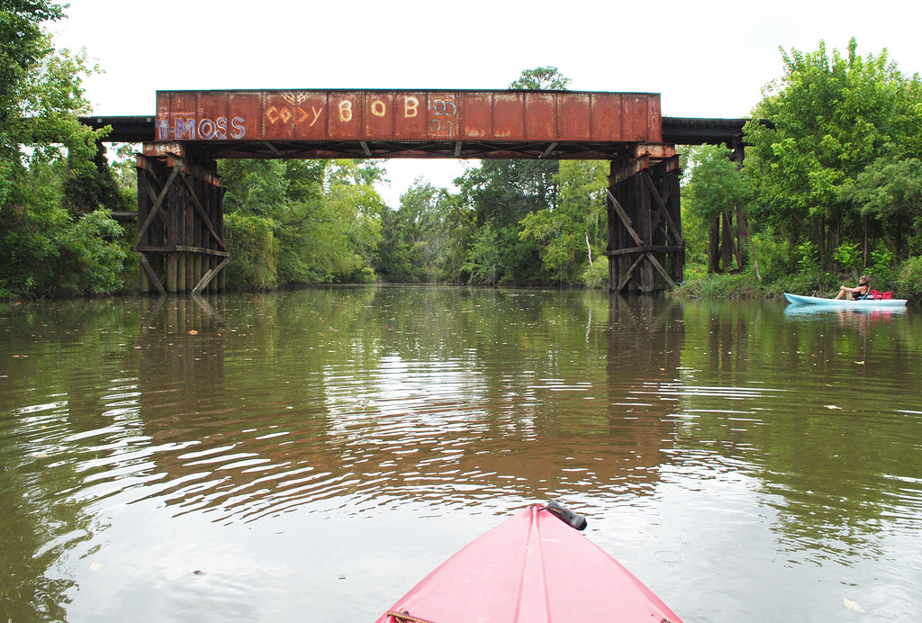 Kayaks & Pony Girder Railroad Bridge over Cedar Bayou, Baytown, Texas 1309281511