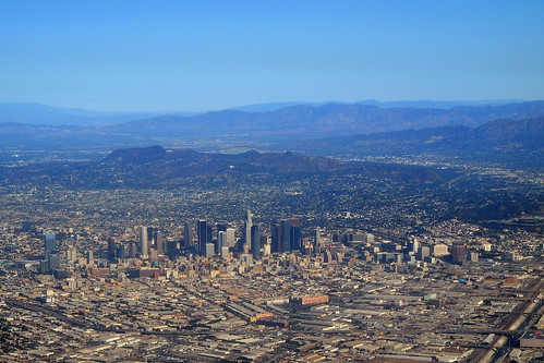 california skyline los downtown day view angeles sunny aerial clear