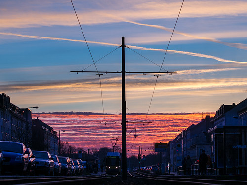 sky berlin clouds sunrise germany tram köpenick strasenbahn