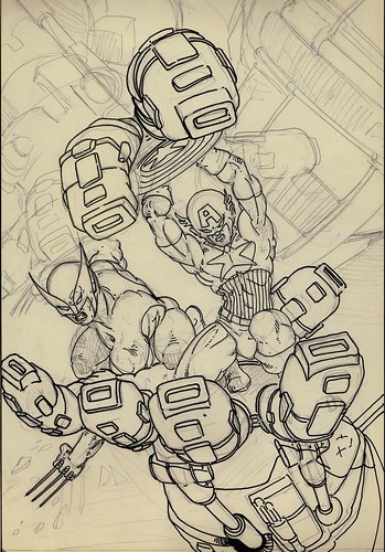 "Cap and Logan vs. Sentinel" ..unfinished pin-up by KEVIN EASTMAN (( 1985 )) by tOkKa