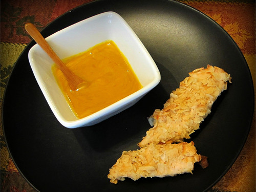 Coconut Chicken Strips with Honey Mustard