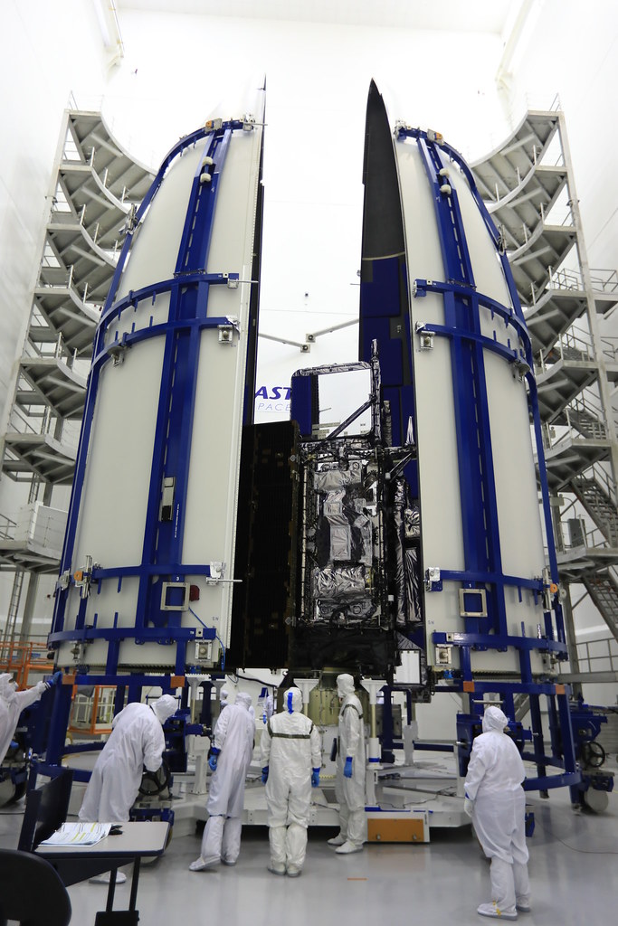 Encapsulating the GOES-R satellite in its payload fairing. Photo credit: NASA/Kim Shiflett