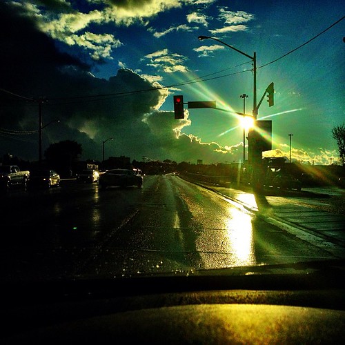 road red sun storm cars wet car rain square lights shine squareformat iphoneography instagramapp uploaded:by=instagram
