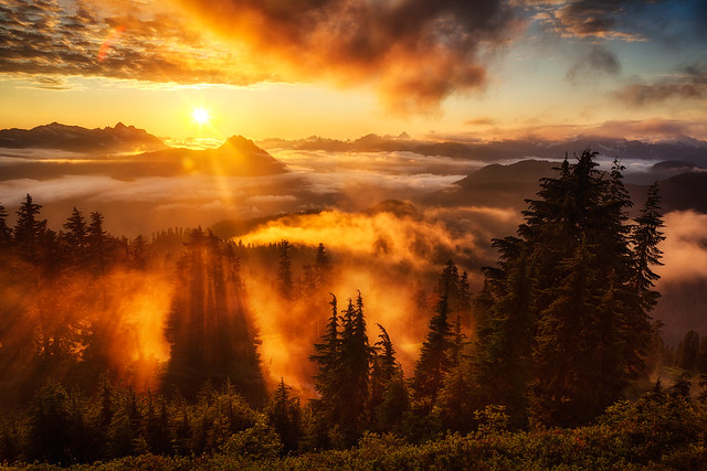 Sunset at Evergreen Mountain Lookout by Michael Matti