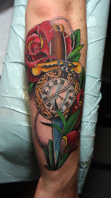 Pocketwatch and dagger tattoo