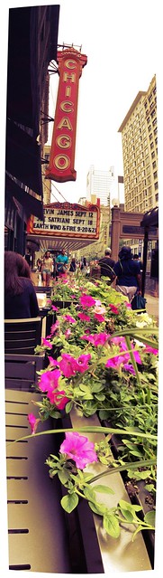 Chicago's Chik-gil-a's outdoor seating is nice with the Chicago marquee