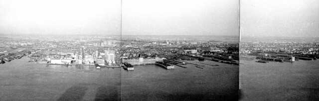 Three snaps from a 110-film Pocket Instamatic out the World Trade Center 58th floor looking at Jersey City as it appeared on March 28 1974.