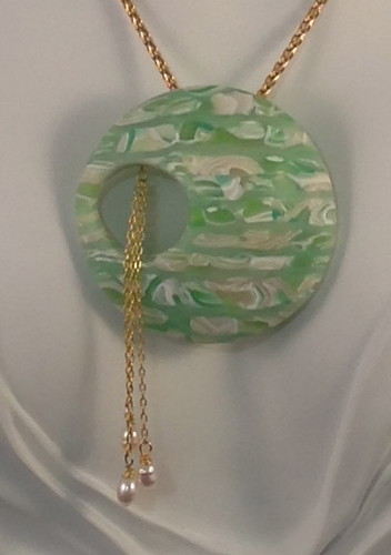 Mint Green Pendant. Translucent Polymer Clay with Grade A Freshwater Pearls
