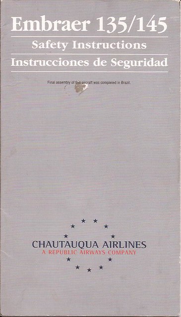Chautauqua Airlines (RP) Embraer 135/145 safety card - early 2000's(?)