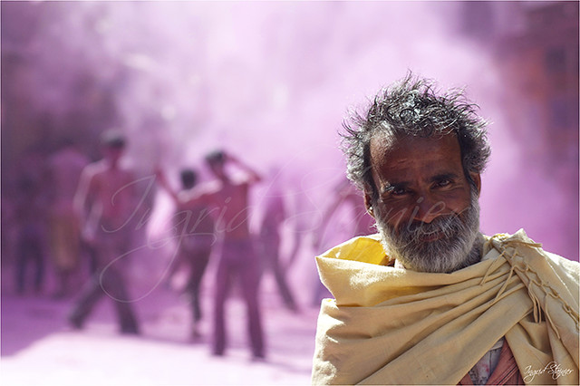 Yellow Man in Pink Holi, Rajasthan, India