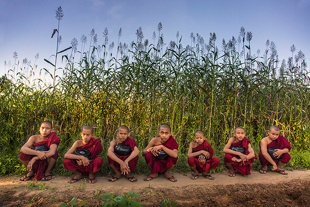 Austerity:  Monks escaping the heat in Burma.