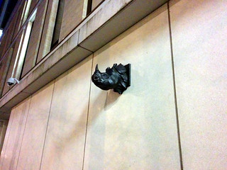 Mystery rhino head, University of Edinburgh campus, Edinburgh, Scotland, UK