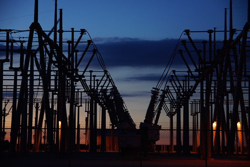 DSC04466 by vaxomatic, American Electric Power Windmill substation at Dusk - row of 345kV switcheswindmills sunset latticec