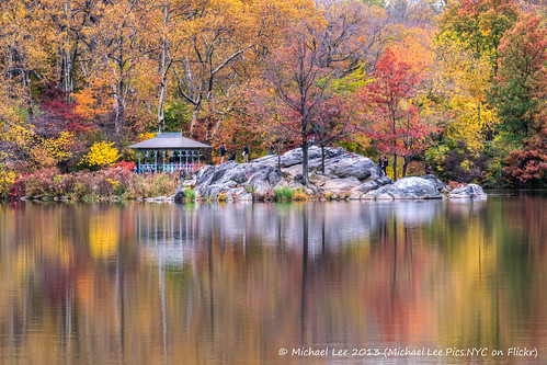 park autumn ladies lake newyork reflection fall colors cherry warm hill central pavilion hdr hernshead