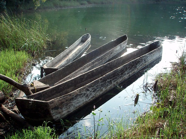 Canoas de tronco -Dugout canoes; Lago Nahá, Reserva Nahá, Lacandonas, Chiapas, Mexico