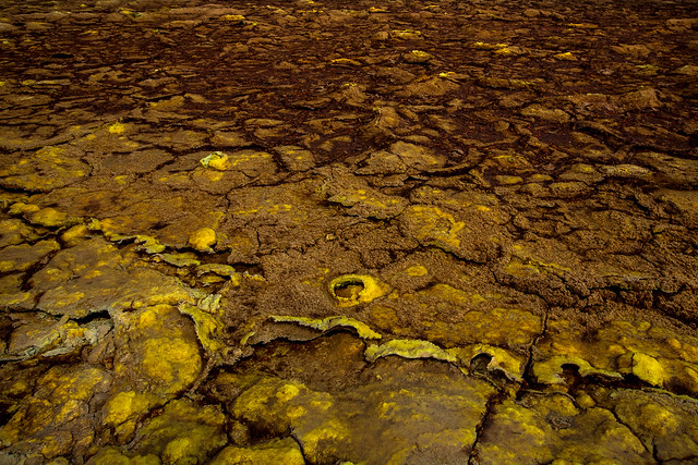 strange forms created  by the volcanic acid sulfur in the plain of Dallol, Danakil depression