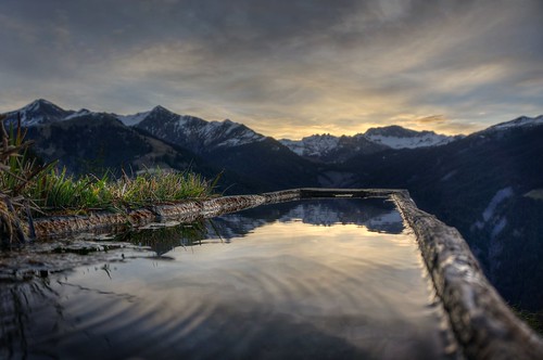 mountain landscape fountain water reflection waterreflection outdoor schuders switzerland swissalps graubünden grison sunrise cloudy cloud dawn day hdr 3xp raw nex6 selp1650 photomatix qualityhdr qualityhdrphotography fav200